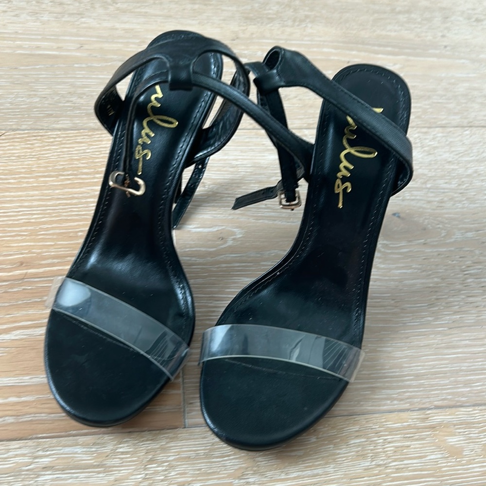 Lulu’s black high heel with clear strap. Size 6.5! Worn once!